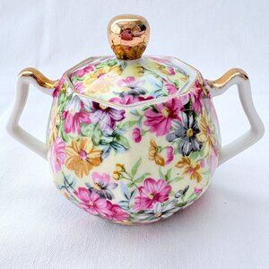 Vintage Nippon Yoko Boeki Chintz Floral Pattern Sugar Bowl w/ Lid